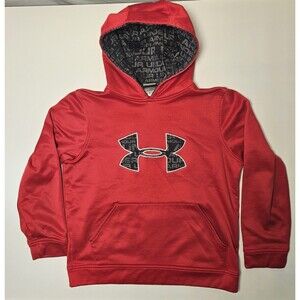 UNDER ARMOUR red Poly Logo Pullover Hoodie Sweatshirt Youth Medium  YMD loose